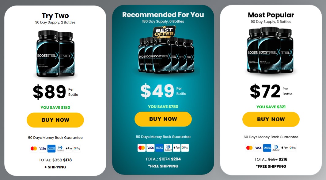 BoosterSteelX Pricing — 1, 3 or 6 Bottle Packages